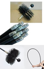 Chimney sweeping brush, rods, and stove flue brush
