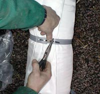 The chimwrap is wrapped around the liner and the fixings secured with the stainless steel ties