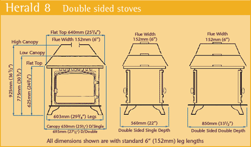 hunter herald 8 double sided stove dimensions