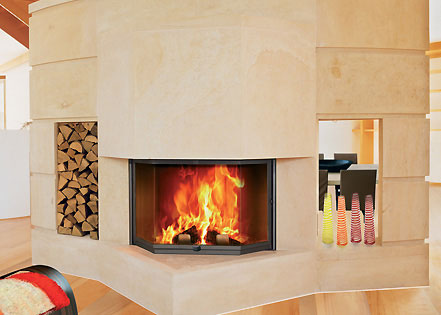 Fondis panoramic angled glass insert stove