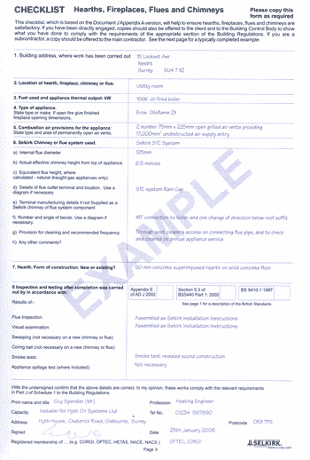 Stove installation checklist
