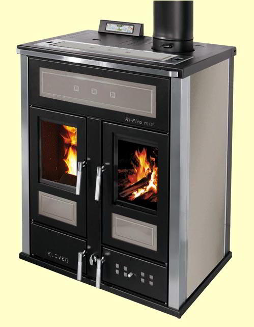 Klover BiFire Mid combined log and wood pellet boiler in Silver finish