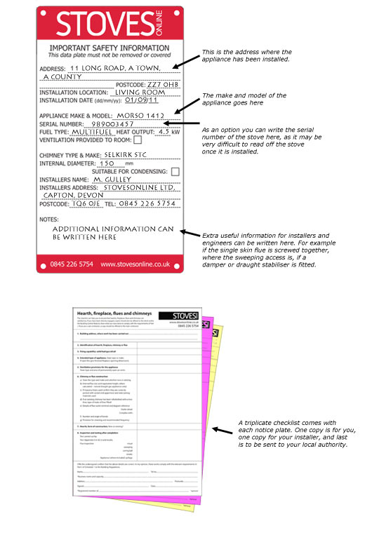 Stovesonline stove notice plate and checklist